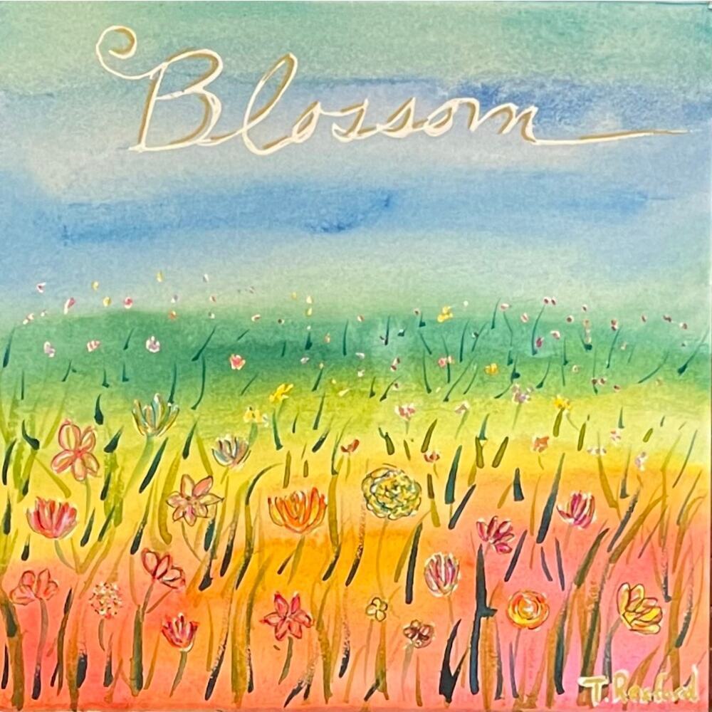 Hand painted watercolor original painting wildflowers blossom